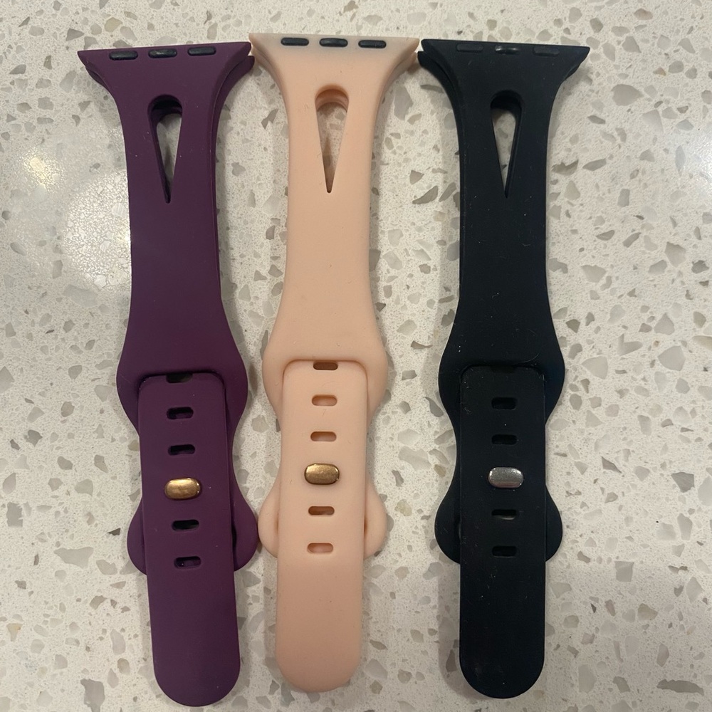 Apple Watch Silicone Bands 38/40/41mm – S/M – Purple, Blush, Black – Set of 3